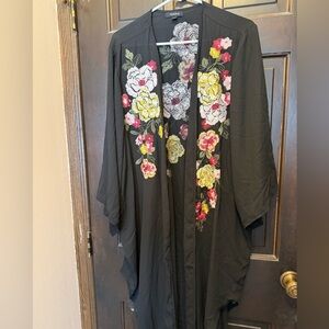 Torrid Floral Embroidered Black Kimono Jacket